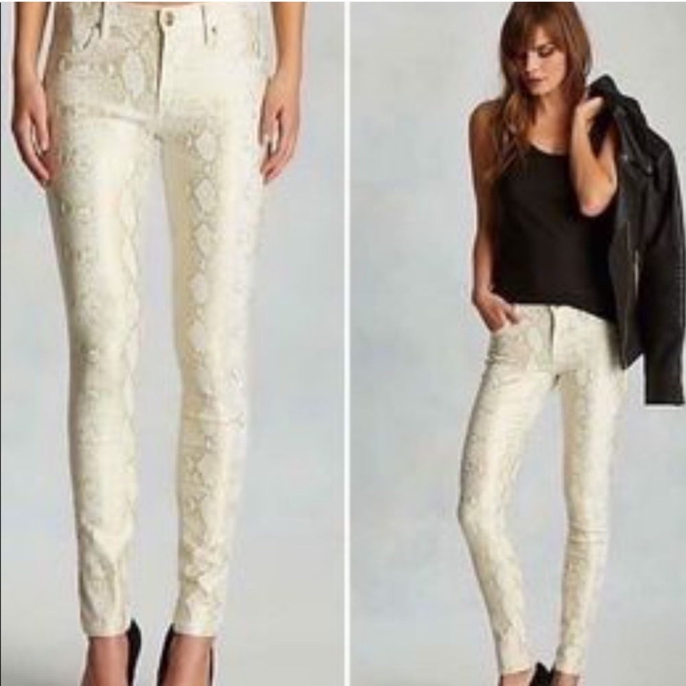 True Religion Halle Super Skinny Gold Shimmery Python Jeans Size 23